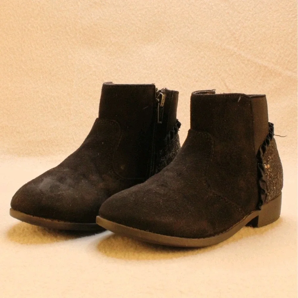 Jumping Beans Luella Toddler Girls‎ 11 Black Glitter Ankle Boots Side Zip